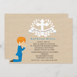 My First Holy Communion Boy Kneeling Invitation