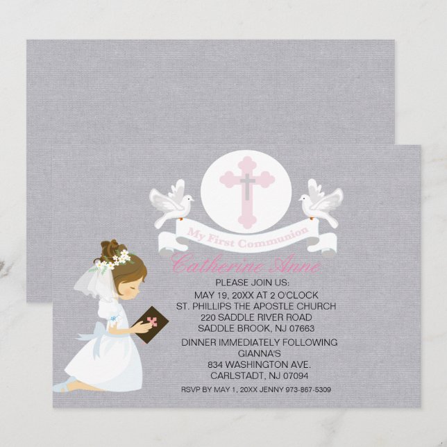 My First Holy Communion Girl Kneeling Invitation (Front/Back)