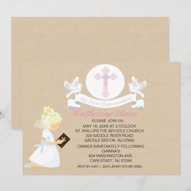 My First Holy Communion Girl Kneeling Invitation (Front/Back)