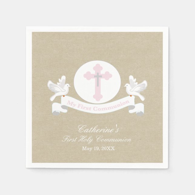 My First Holy Communion Girl's Personalized Napkin (Front)