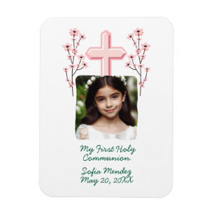My First Holy Communion Personalized Photo Floral Magnet