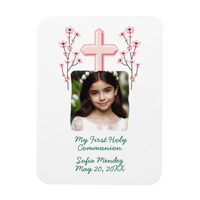 My First Holy Communion Personalized Photo Floral  Magnet (Vertical)