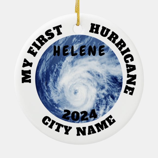 My First Hurricane Helene Custom City Name Ceramic Ornament (Back)
