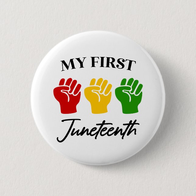 My First Juneteenth Red Green Yellow Fists Button (Front)