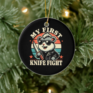 My First Knife Fight - Cool Hamster Ceramic Ornament