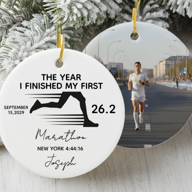 My First Marathon 26.2 Custom Name & Photo Ceramic Ornament (Creator Uploaded)