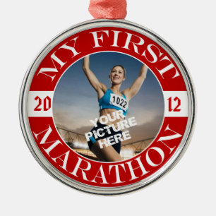 My First Marathon - Customizable Photo and Year Metal Ornament