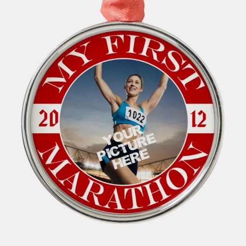 My First Marathon _ Customizable Photo and Year Metal Ornament