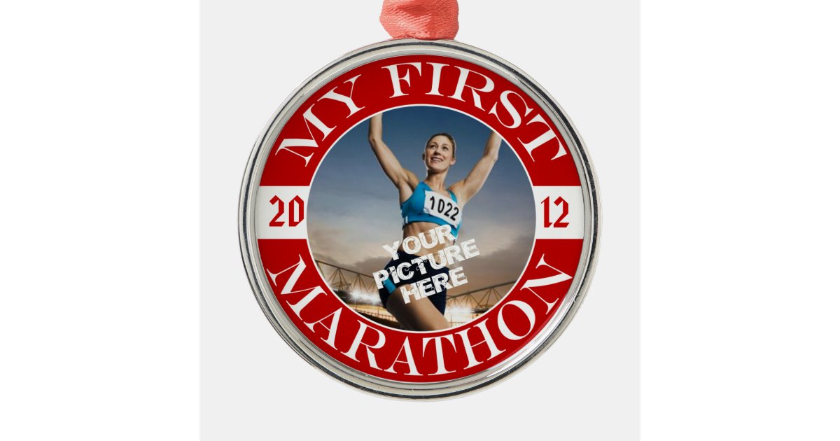 Personalized Marathon Ornament, Runner Photo & Stats, Cross