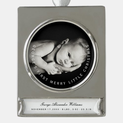My First Merry Little Christmas Circle Typography Silver Plated Banner Ornament
