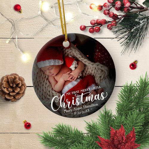 My First Merry Little Christmas Newborn Baby Photo Ceramic Ornament