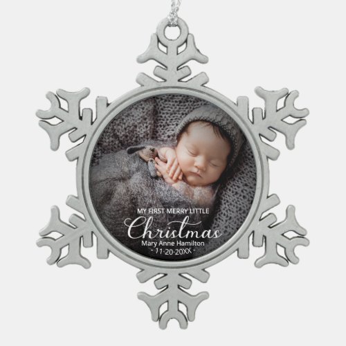 My First Merry Little Christmas Newborn Baby Snowflake Pewter Christmas Ornament