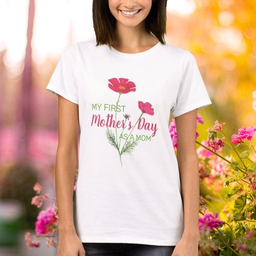 My First Mothers Day Pink Watercolor Floral T_Shirt
