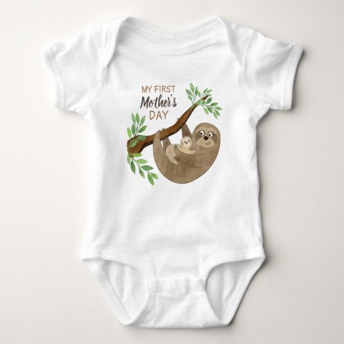 My First Mothers Day  Adorable Sloth Baby Bodysuit