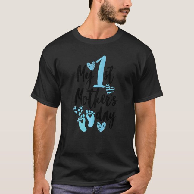 My First Mothers Day  Boy Heart Footprint Mother's T-Shirt (Front)