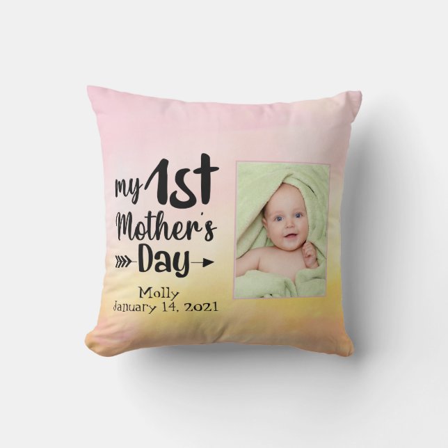 My First Mother's Day Custom Photo Throw Pillow (Front)