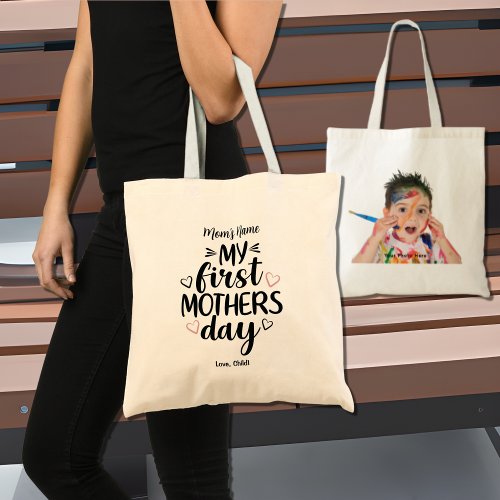 My First Mothers Day Heart Customizable Photo Tote Bag