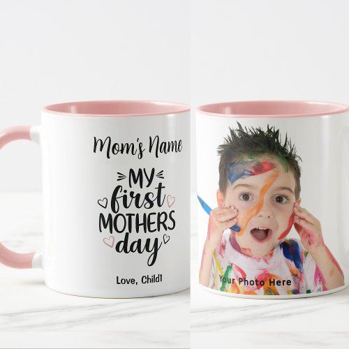 My First Mothers Day Heart Customizable Pink Photo Mug
