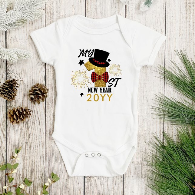 My First New Year Cute Baby Boy Gold Glitter Bodysuit (Creator Uploaded)