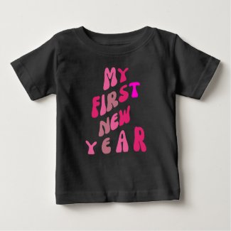 My First New Year Modern Retro Pink Baby T-Shirt