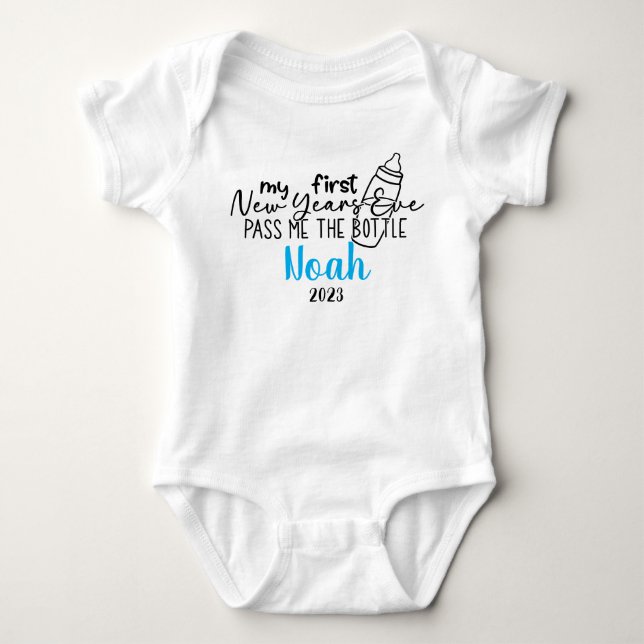 My First New Year's Eve Pass Me The Bottle Baby Bodysuit (Front)