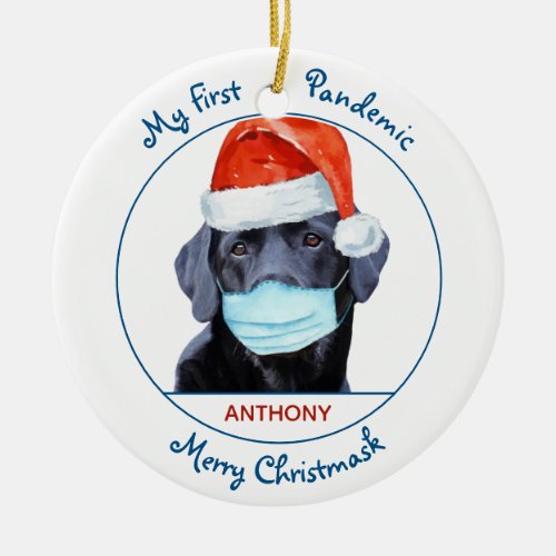 My First Pandemic Quarantine Face Mask Santa Dog Ceramic Ornament