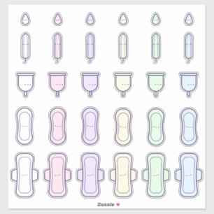 My First Period Cute Rainbow Pad Tampon Set Sticker