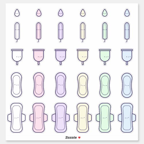 My First Period Cute Rainbow Pad Tampon Set Sticker