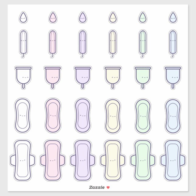 My First Period Cute Rainbow Pad Tampon Set Sticker (Sheet)