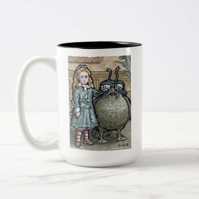 My First Pet #5 - Surreal Odd Goth Creature Two-Tone Coffee Mug (Left)