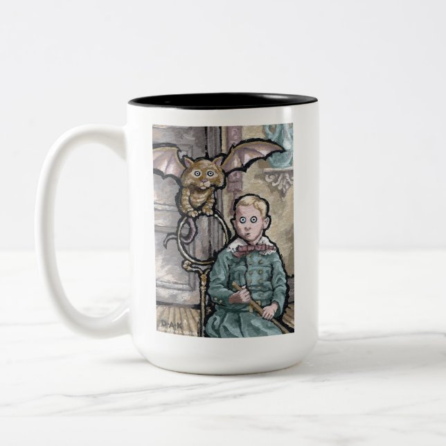 My First Pet #8 - Surreal Odd Goth Creature Two-Tone Coffee Mug (Left)