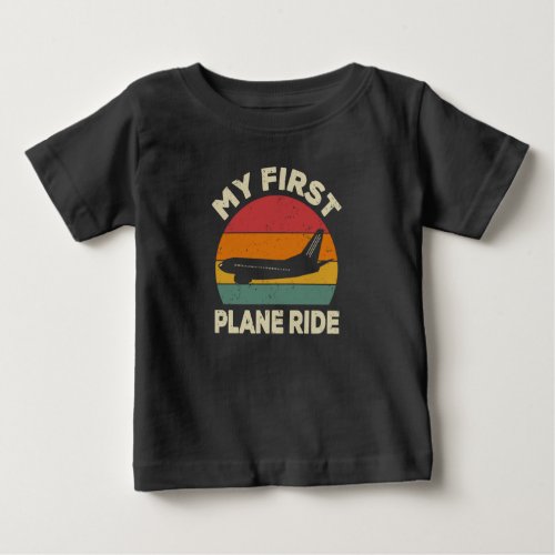 My First Plane Ride Retro Vintage Sunset Airplane Baby T_Shirt