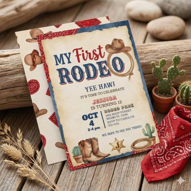 My First Rodeo 12th Birthday Cowboy Cowhide  Invitation (Creator Uploaded)