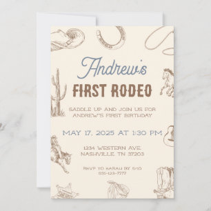 My First Rodeo 1st Birthday Invitation Neutral