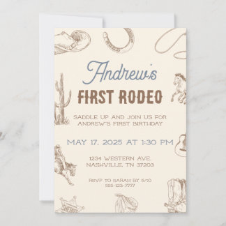 My First Rodeo 1st Birthday Invitation Neutral
