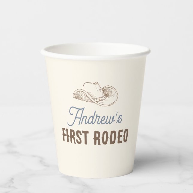 My First Rodeo Birthday Personalized Neutral Paper Cups (Front)