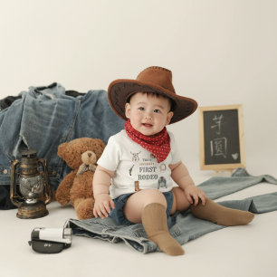 My First Rodeo Cowboy 1st Birthday Blue Baby  T-Shirt