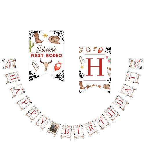 My First Rodeo Cowboy 1st Birthday Happy Birthday Bunting Flags