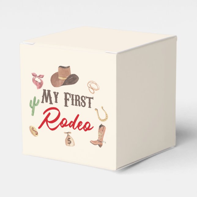 My First Rodeo Cowboy 1st First Birthday Favor Boxes (Front Side)