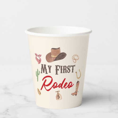 My First Rodeo Cowboy 1st First Birthday Paper Cups