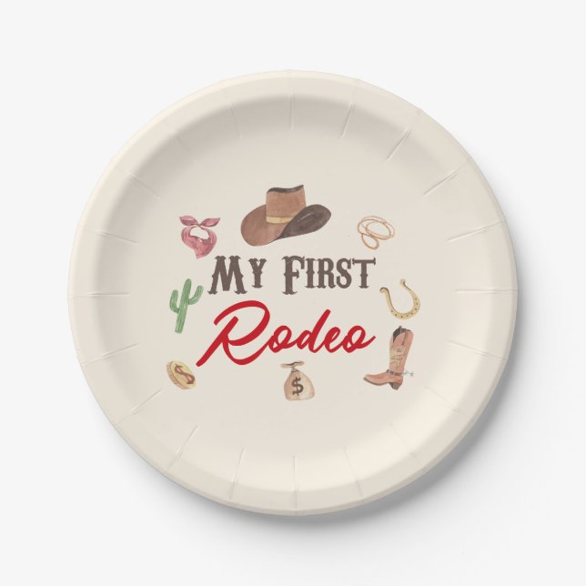 My First Rodeo Cowboy 1st First Birthday Paper Plates (Front)