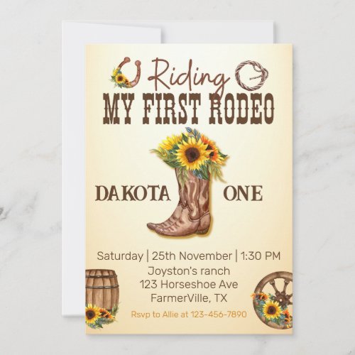 My First Rodeo Cowboy boots Sunflower Girls Invitation