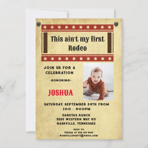  My First Rodeo Cowboy Photo Invitation