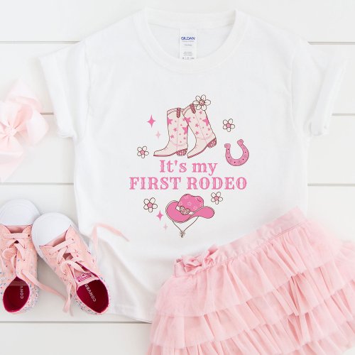 My First Rodeo Cowgirl 1st Birthday Western Baby T_Shirt