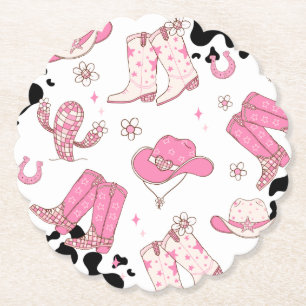 My First Rodeo Cowgirl pink birthday party Paper Coaster
