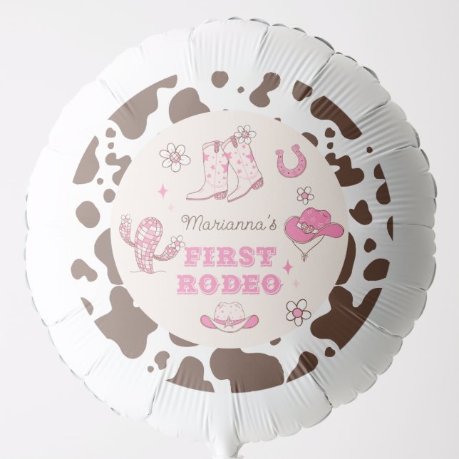 My First Rodeo Cowgirl pink brown birthday party Balloon (Front)