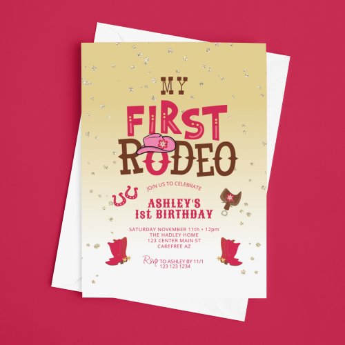 My First Rodeo Cowgirl Yellow 1st Birthday Invitation