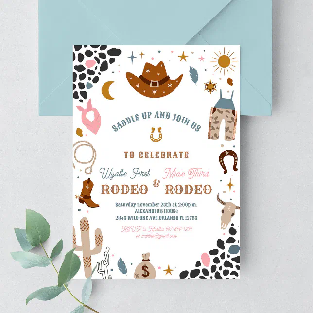 My First Rodeo Joint Cowboy Birthday Invitation | Zazzle