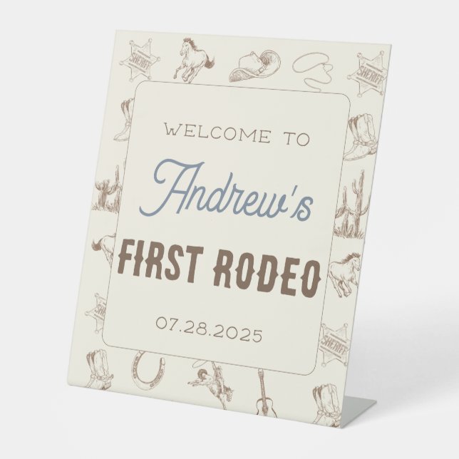 My First Rodeo Personalized Birthday Pedestal Sign (Front)