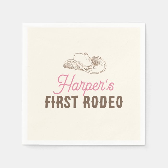 My First Rodeo Personalized Pink Cowgirl Birthday Napkins (Front)